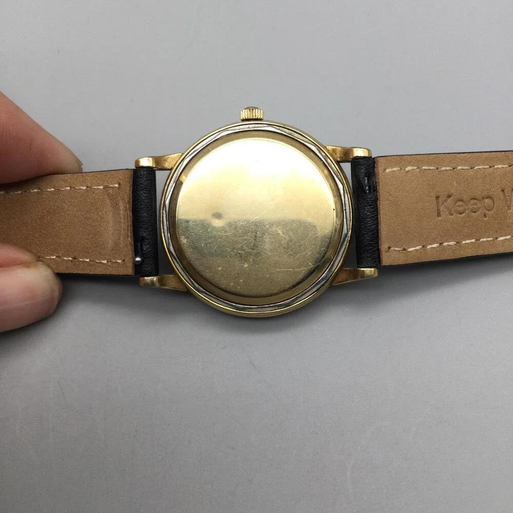 Vintage Omega Bumper Automatic Mens Watch 34mm Gold Plated Leather 17 Jewels